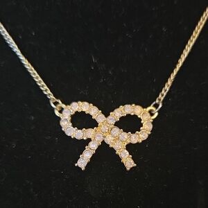 Pink Crystal Bow Gold Tone Necklace